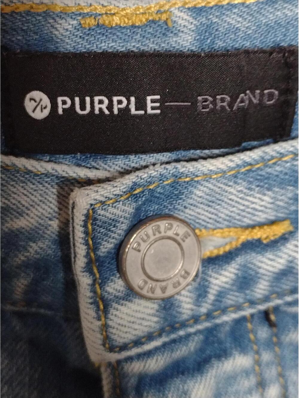 Preloved Purple Brand Men's P020 Bandana Patchwork Indigo Jean Shorts Size 36 - Picture 9 of 10
